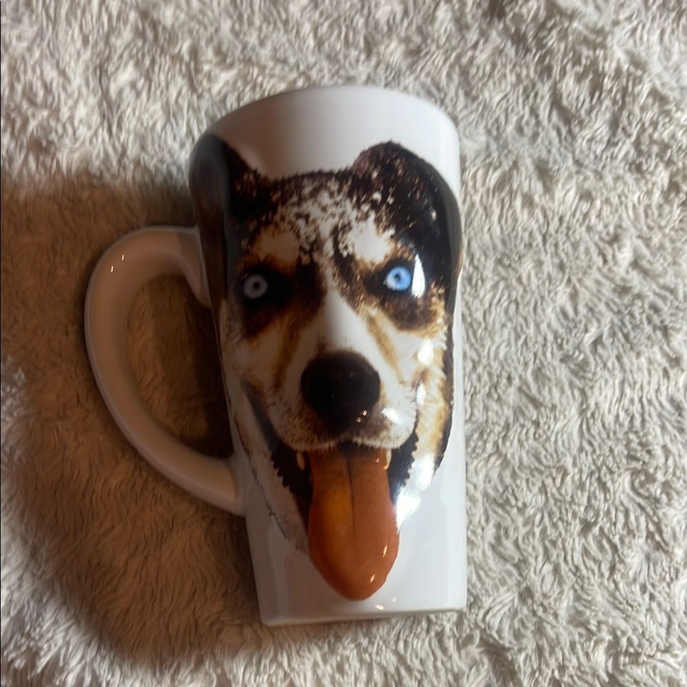 White and Black Dog with Expressive Eyes Ceramic Mug ruff mornings